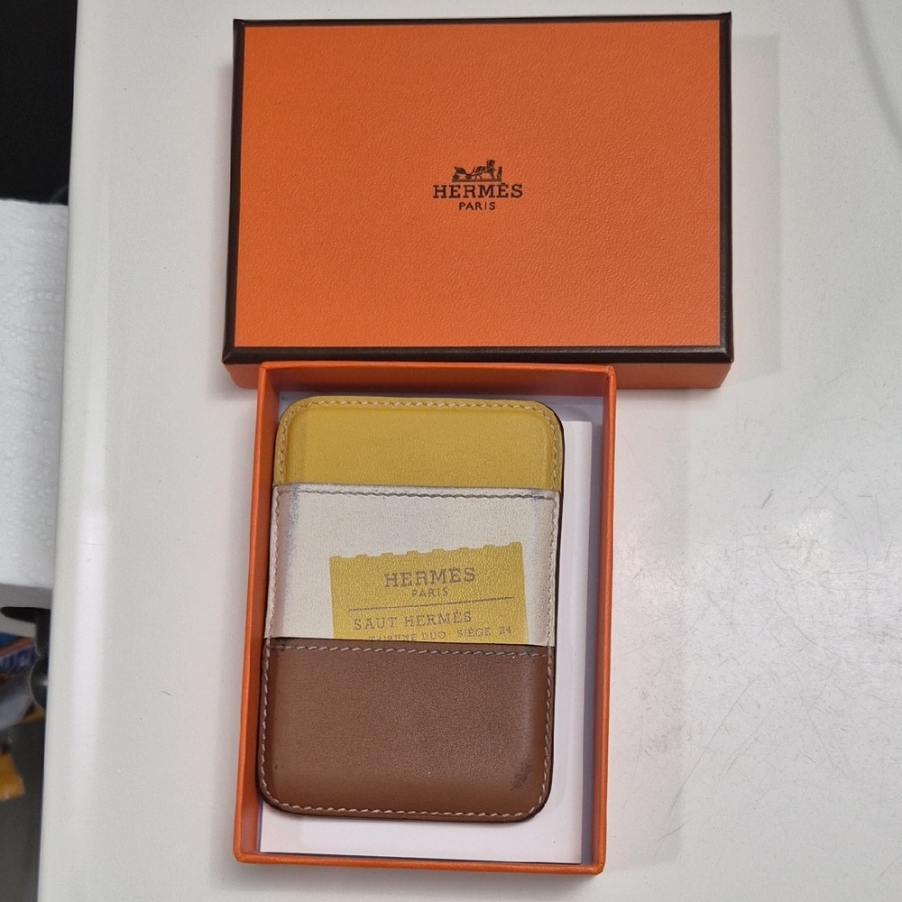 Hermès Yellow, Cream, and Brown Card Holder